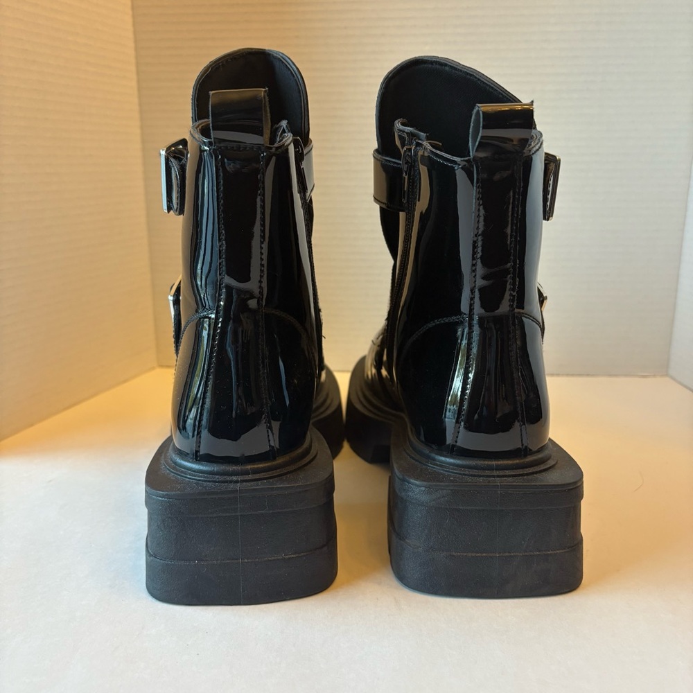 Rouge Helium Black Patent Leather Platform Combat Women's Boots, size 8 - Picture 5 of 10